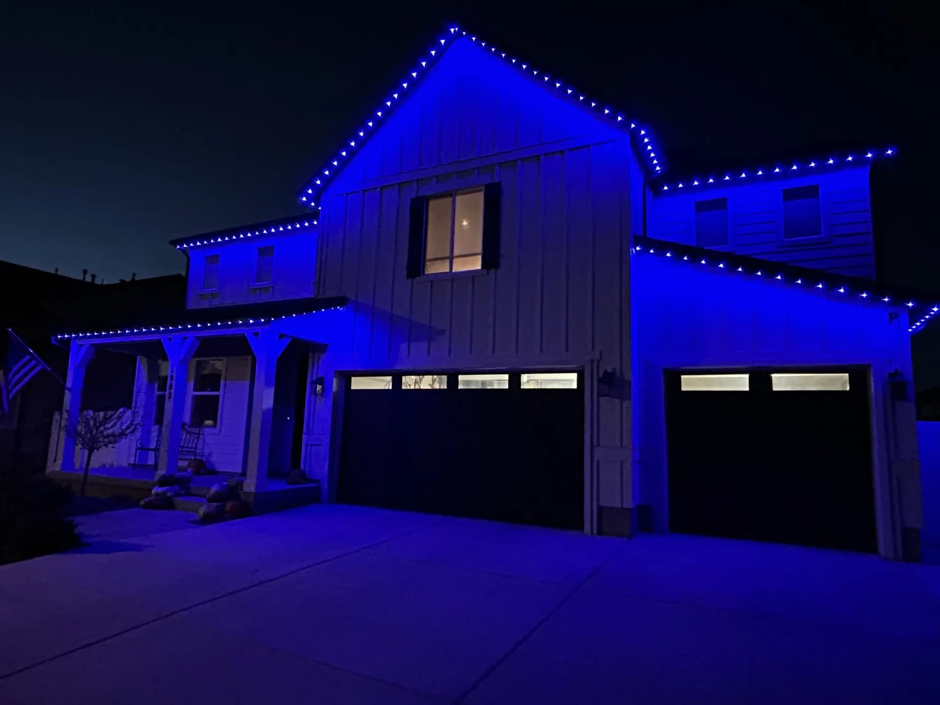 Home with permanent LED accent lighting creating warm ambiance