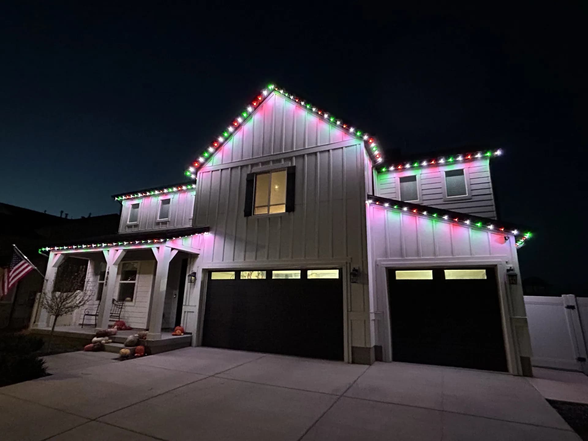 Residential home with permanent LED lighting on soffit and fascia